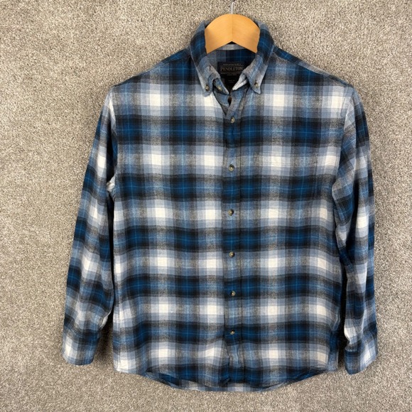 Pendleton Plaid Flannel Shirt Mens Size Small Blue Black White Button Down - Picture 2 of 7